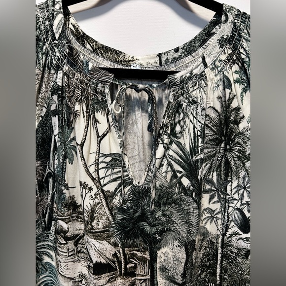 Margaret O’Leary Ivory Black Botanical Tropical Toile Print Midi Dress Size M - Picture 5 of 12